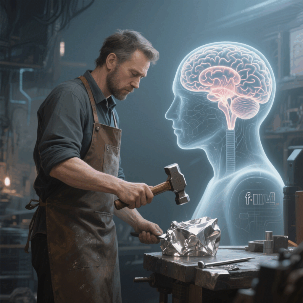 Neuroscience visualization: Silversmith’s brain activity during precise hammering work